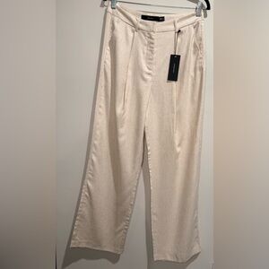 Vero Moda Pleated Wide Leg Linen Blend Trousers Neutral Cream Size 38 NWT